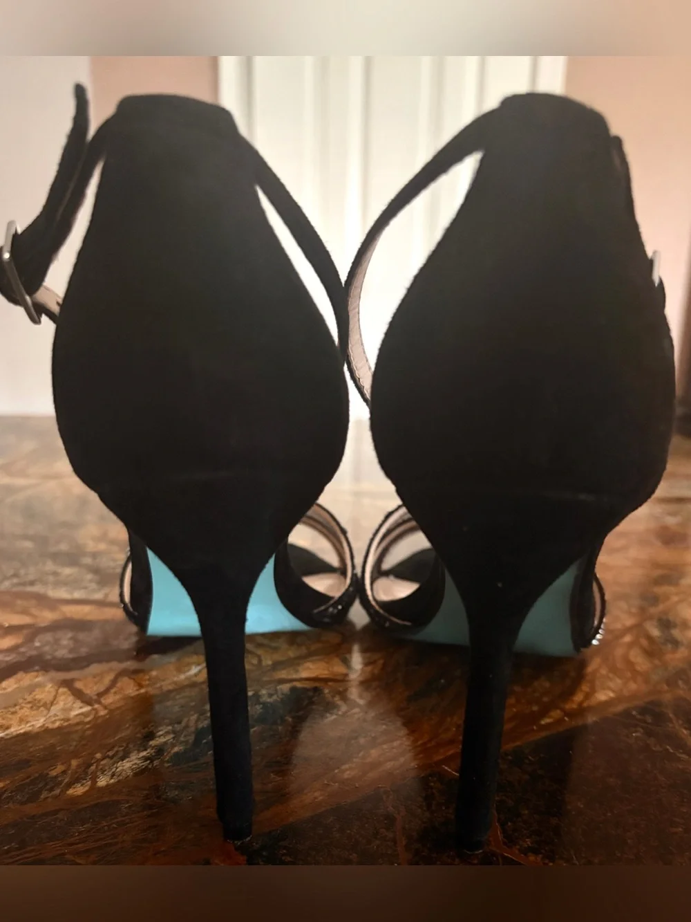 Betsy Johnson Black Embellished Open-Toe Heels
